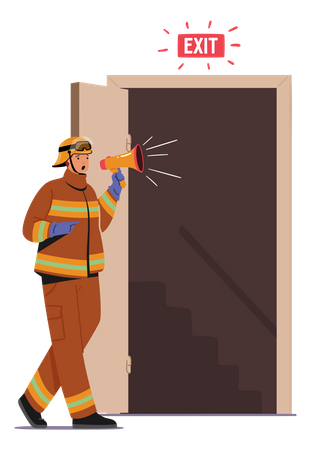 Fireman announcing via loudspeaker  Illustration