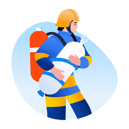 Fireman Carrying oxygen cylinder  Illustration
