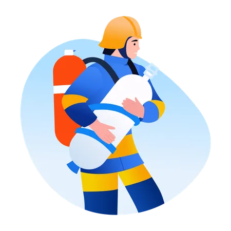 Fireman Carrying oxygen cylinder  Illustration