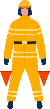 Fireman carrying sand bucket  Illustration
