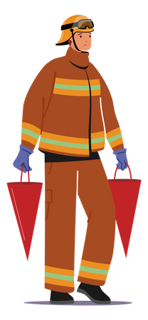 Fireman carrying sand bucket Illustration