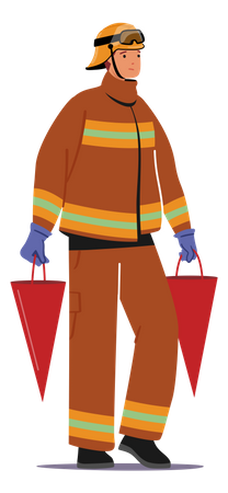 Fireman carrying sand bucket  Illustration