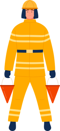 Fireman carrying sand bucket  Illustration