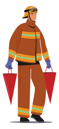 Fireman carrying sand bucket  Illustration