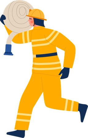 Fireman carrying water hose  Illustration