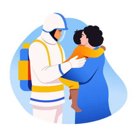 Fireman Comforting victims  Illustration