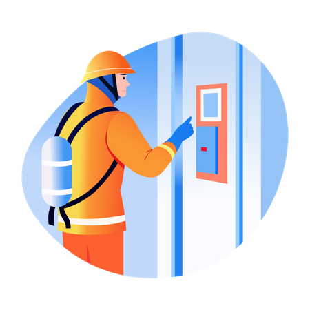 Fireman doing Alarm checking  Illustration