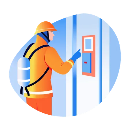 Fireman doing Alarm checking  Illustration
