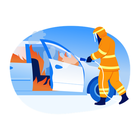 Fireman doing Car rescue  Illustration