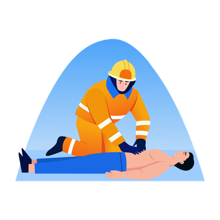 Fireman doing cpr rescue  Illustration