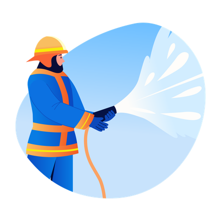 Fireman doing hose spraying  Illustration