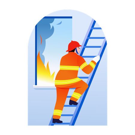 Fireman doing ladder escape  Illustration
