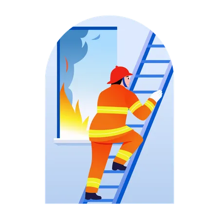 Fireman doing ladder escape  Illustration