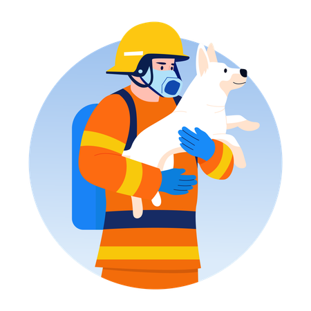 Fireman doing Pet rescue  Illustration