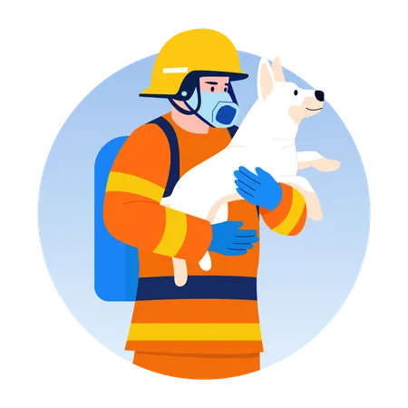 Fireman doing Pet rescue  Illustration