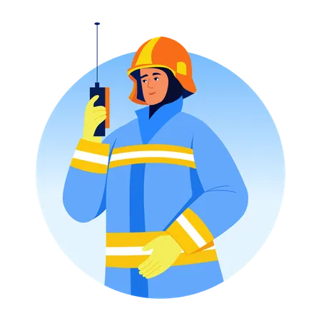 Fireman doing Radio communication  Illustration
