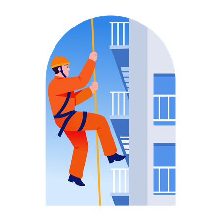 Fireman doing rope rescue  Illustration