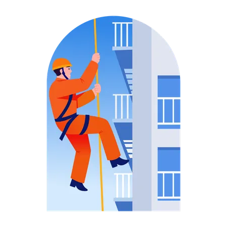 Fireman doing rope rescue  Illustration