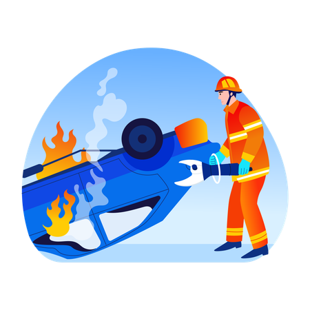 Fireman doing Vehicle rescue  Illustration