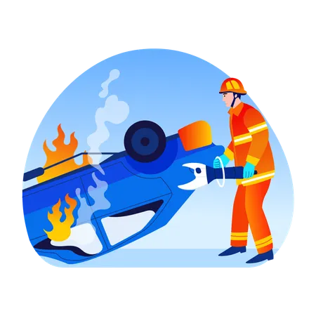 Fireman doing Vehicle rescue  Illustration