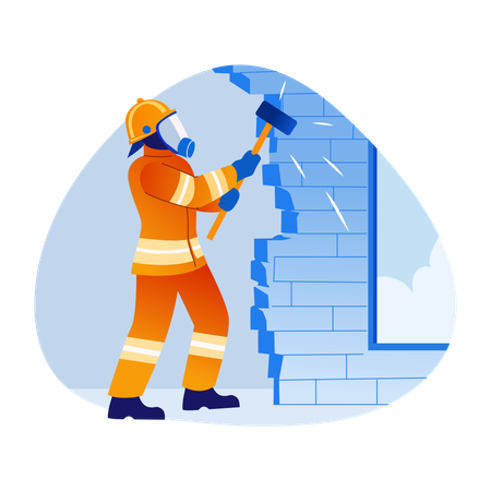 Fireman doing wall breaking  Illustration