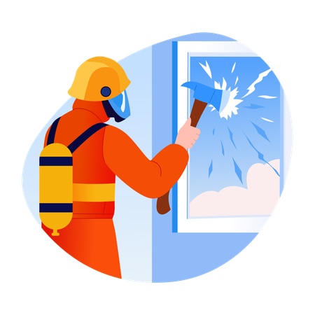 Fireman doing window rescue  Illustration
