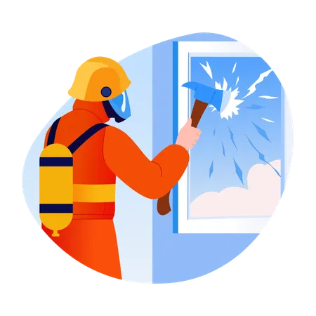 Fireman doing window rescue  Illustration