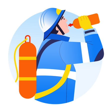 Fireman drinking water  Illustration