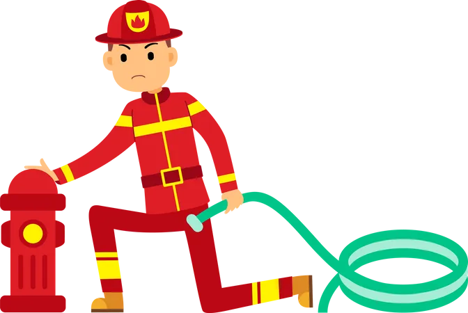 Fireman fitting pipe in water pump Illustration