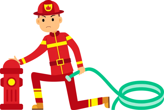 Fireman fitting pipe in water pump  Illustration