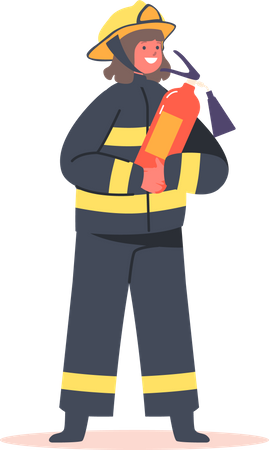 Fireman Girl Holding Extinguisher  Illustration