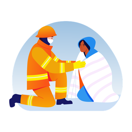 Fireman giving blanket wrap  Illustration