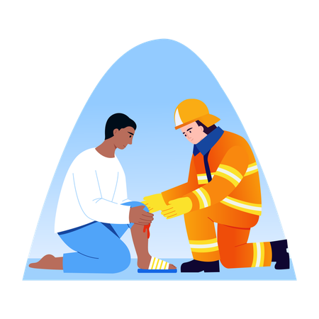 Fireman giving First aid to victim  Illustration