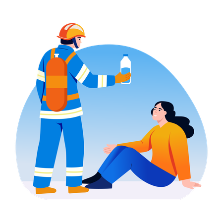 Fireman giving water  Illustration