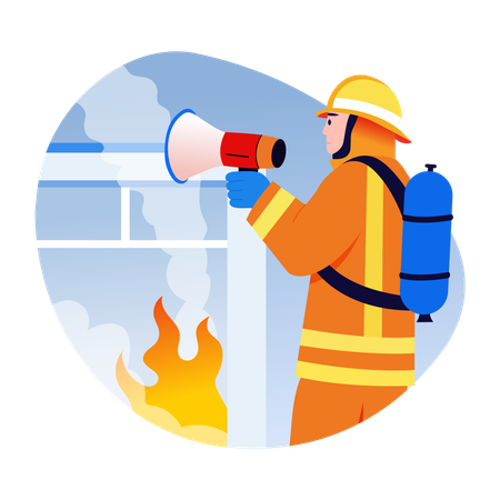 Fireman Guiding safety measures to people  Illustration