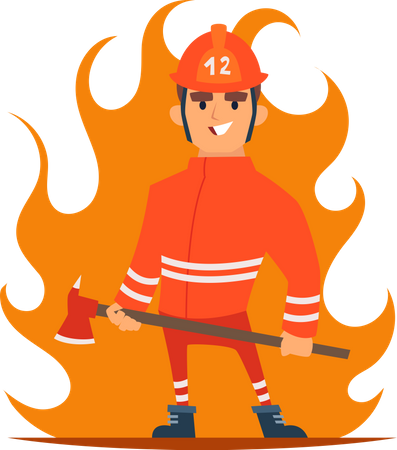 Fireman holding axe  Illustration