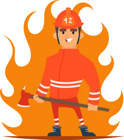 Fireman holding axe  Illustration