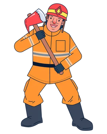 Fireman holding axe  Illustration