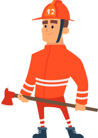 Fireman holding emergency axe Illustration