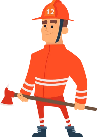 Fireman holding emergency axe  Illustration
