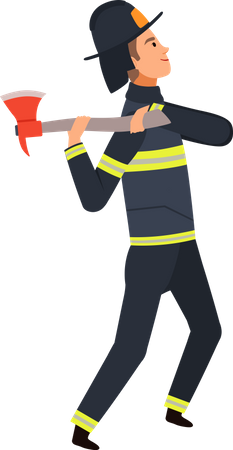 Fireman holding emergency axe Illustration