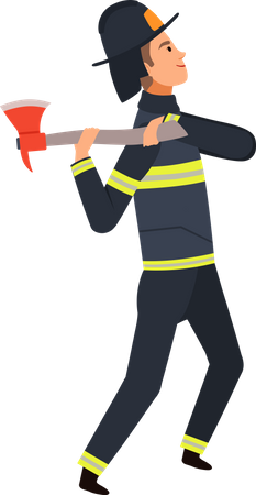 Fireman holding emergency axe  Illustration