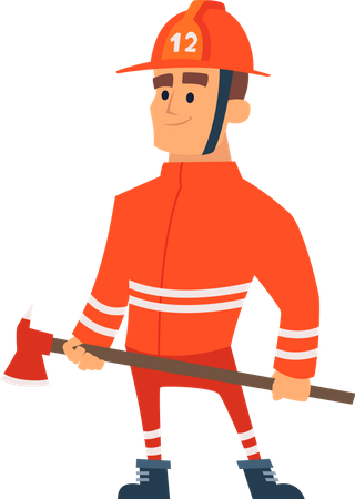 Fireman holding emergency axe  Illustration