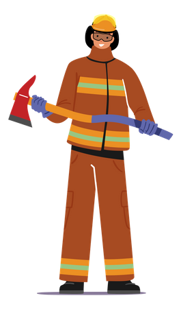 Fireman holding emergency axe  Illustration