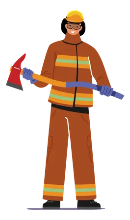 Fireman holding emergency axe  Illustration