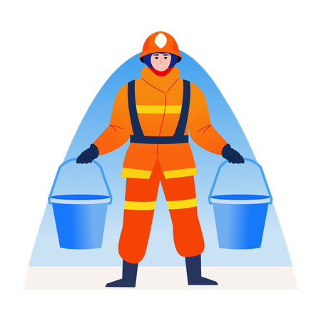 Fireman holding Fire buckets  Illustration