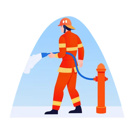 Fireman holding Fire hydrant  Illustration
