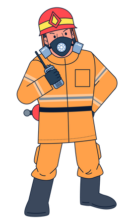 Fireman holding walkie talkie Illustration