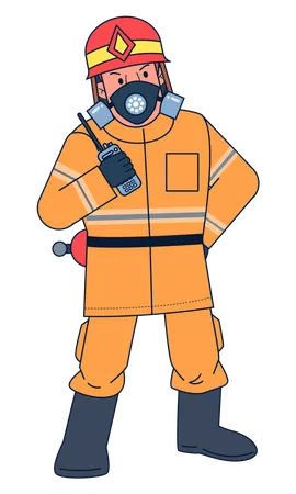 Fireman holding walkie talkie  Illustration
