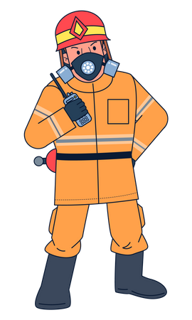 Fireman holding walkie talkie  Illustration